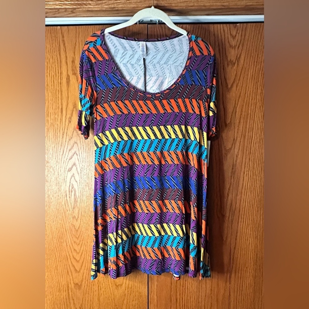 NWT Lularoe XXSmall Perfect High Low T Shirt Tunic Purple Orange Blue Gold Black